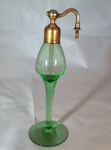 Volupte Aristo Or Devilbiss Antique Perfume Bottle Atomizer Vaseline Glass Green