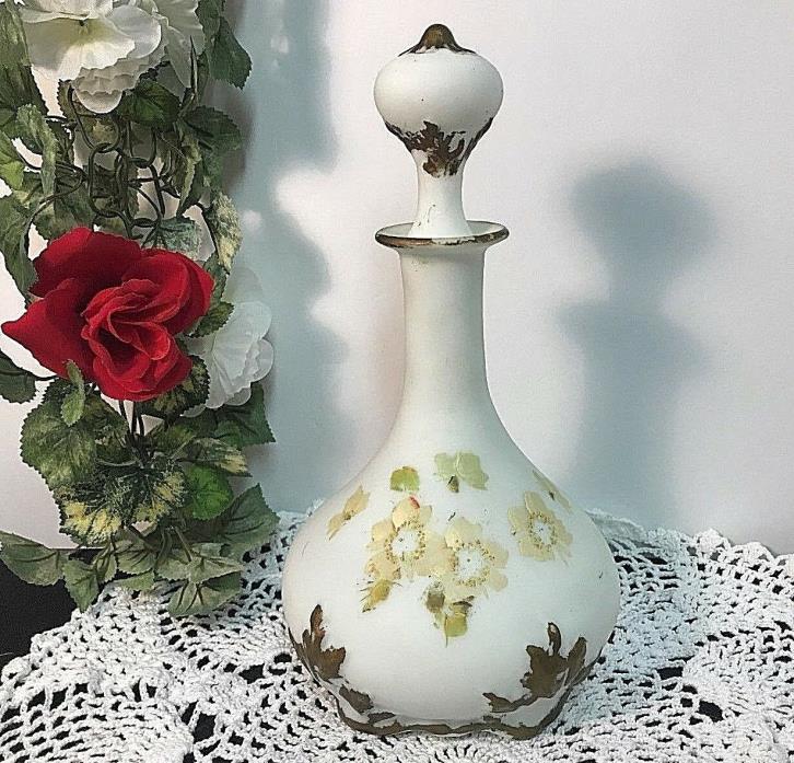 ANTIQUE Victorian Hand Blown Glass Decanter Barber's Cologne Bottle w Stopper