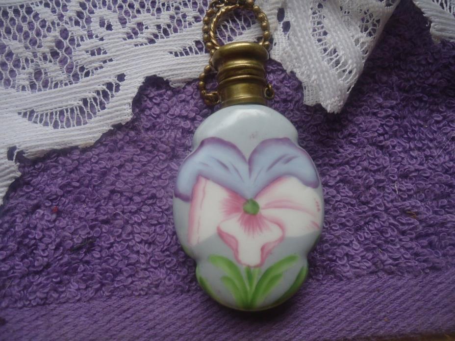 Antique Chatelaine Floral Painted Design 1800's glass perfume scent bottle