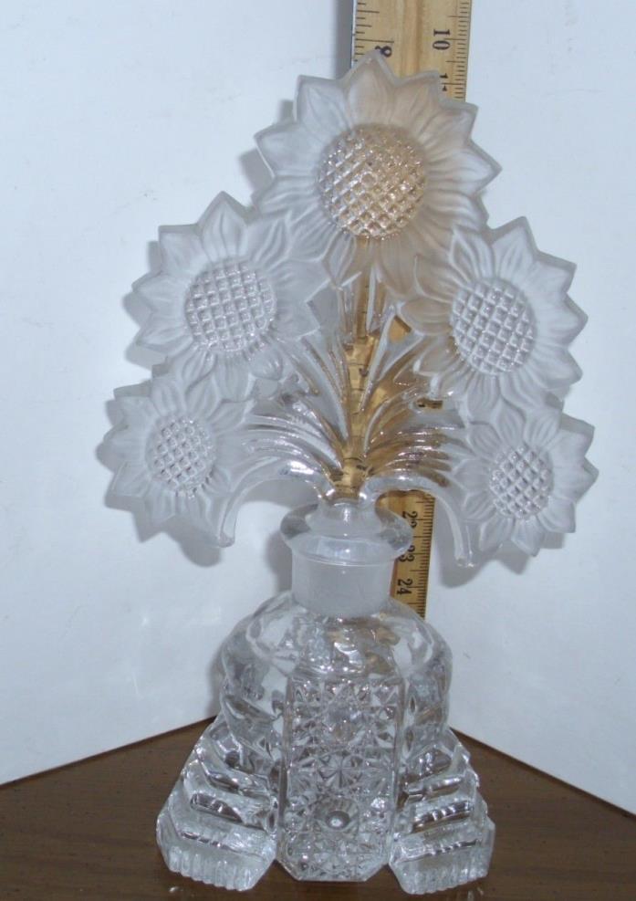 Antique Glass Czech Perfume Bottle Frosted Flowers