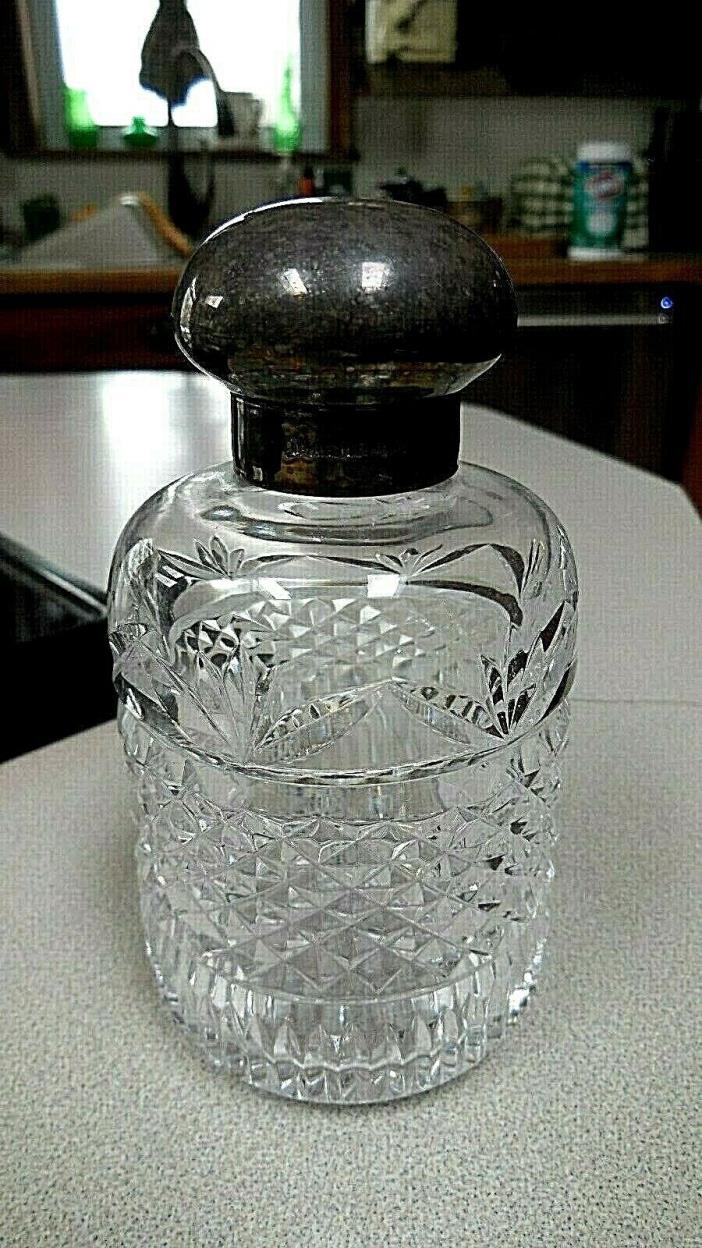 Vingage Lead Crystal Cut Glass Dresser Jar with Sterling Coverd Top