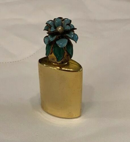 Antique Miniature 10 K Gold Perfume Bottle Enamel Flower Stopper