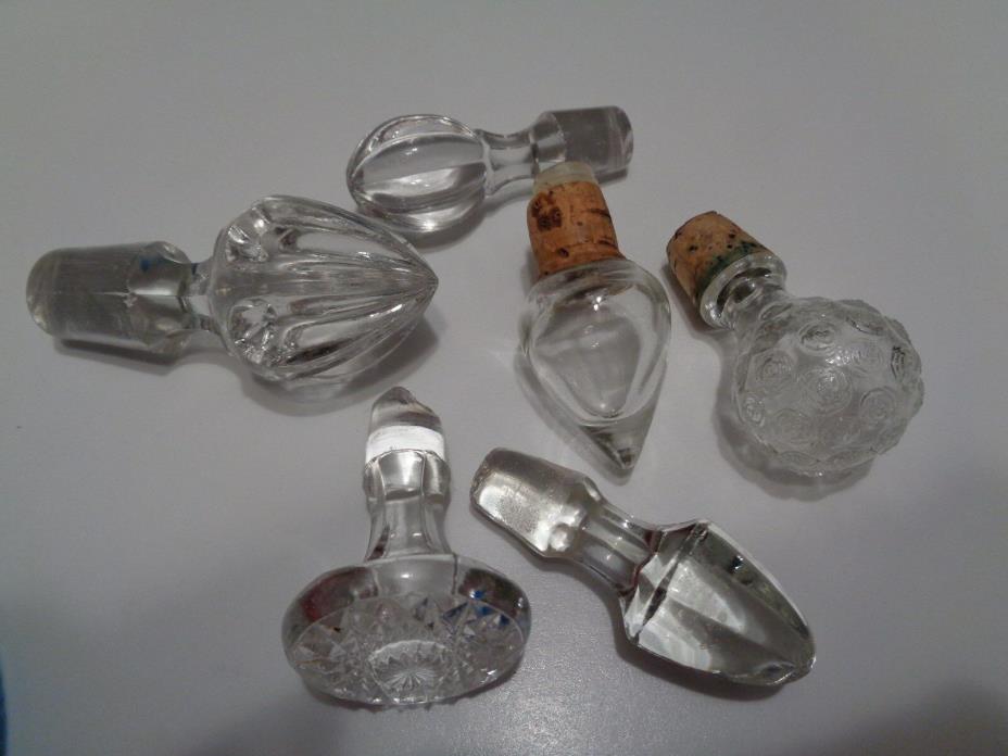 6 VINTAGE GLASS PERFUME BOTTLE DAUBERS STOPPERS
