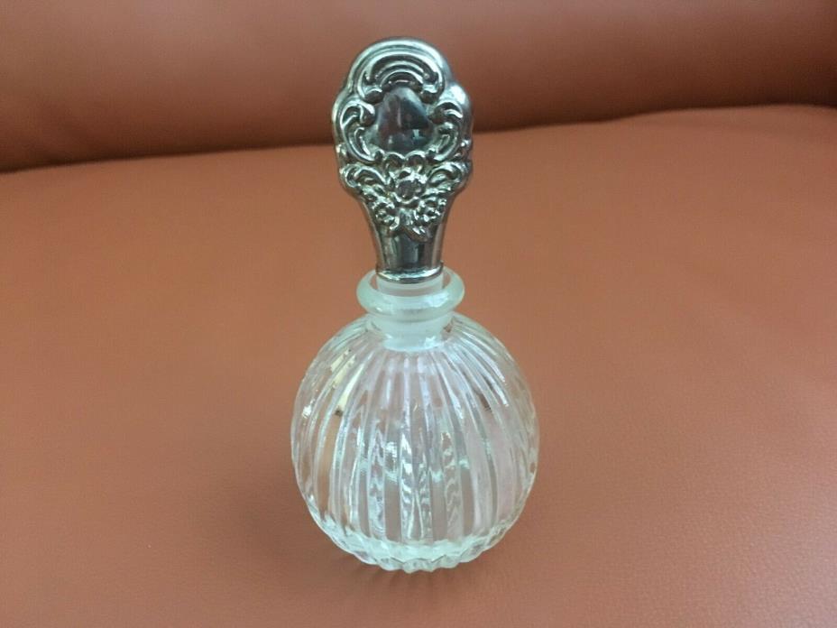 Antique Glass Perfume Bottle with Sterling Plated Intricate top