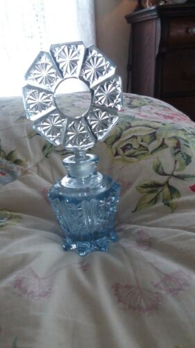 Vintage Imperial Pressed Blue Glass Perfume Bottle with Stopper