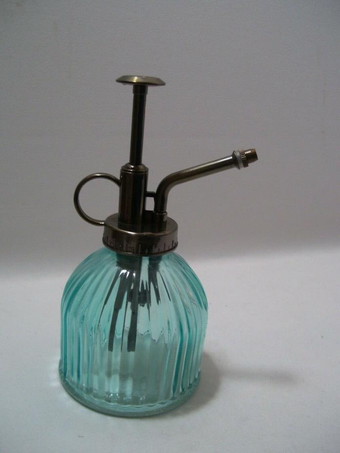 Antique Perfume Bottle Vertical Cut Turquoise Blue Glass  Silver Topper 6