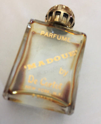 Vintage Glass Parfume Perfume Bottle MADOUE BY DE CORTOT 2 Drams NY gold letters
