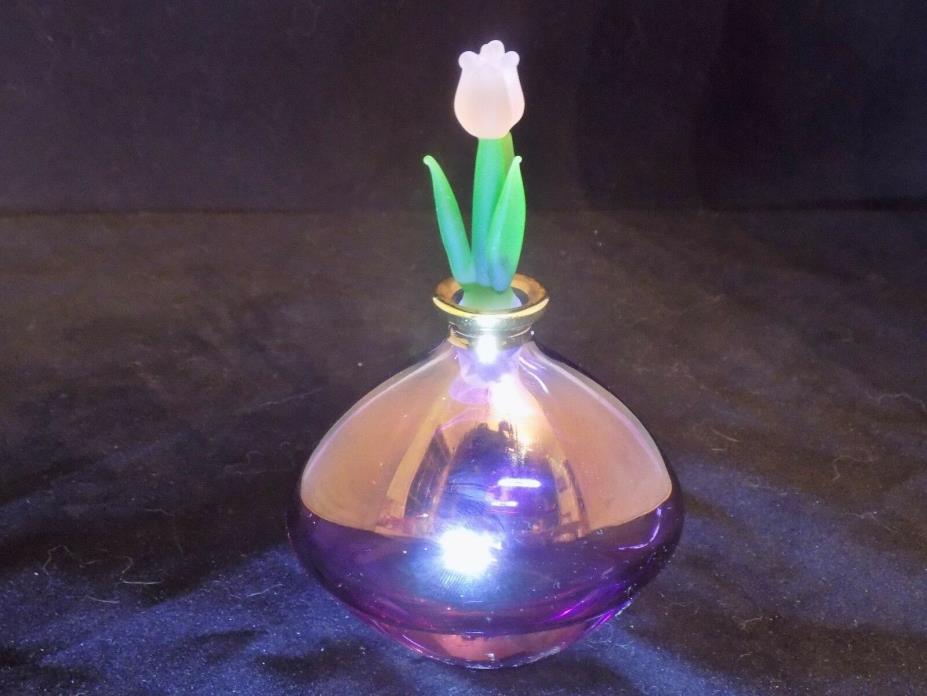 SC Genuine Lead Crystal- Purple Perfume Bottle w/ Pink Tulip Dauber