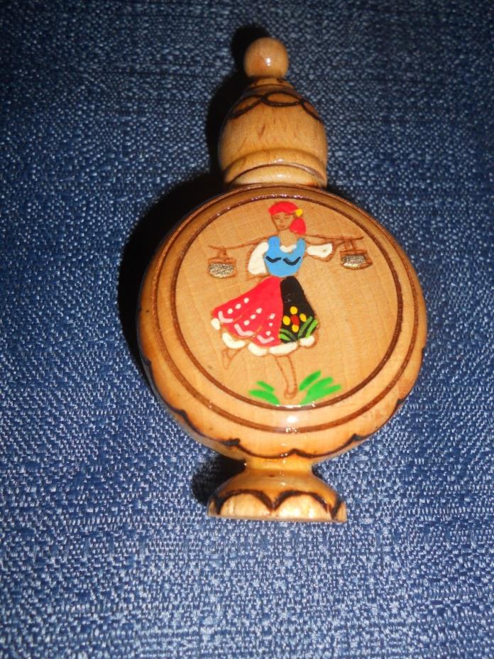 Bulgarian Small Wooden Perfume Bottle Holder w Rose Oil Perfume Hand Crafted