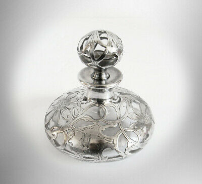 Perfume bottle with crystal and sterling silver overlay in floraql design