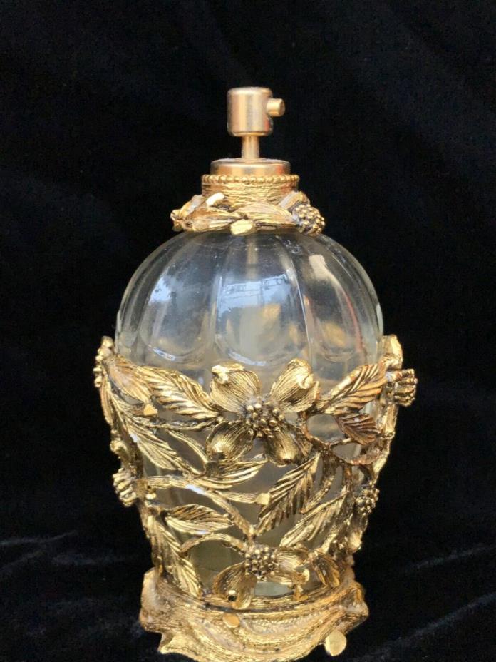 Vintage Signed Matson Dogwood Gold Tone Ormolu Glass Perfume Bottle