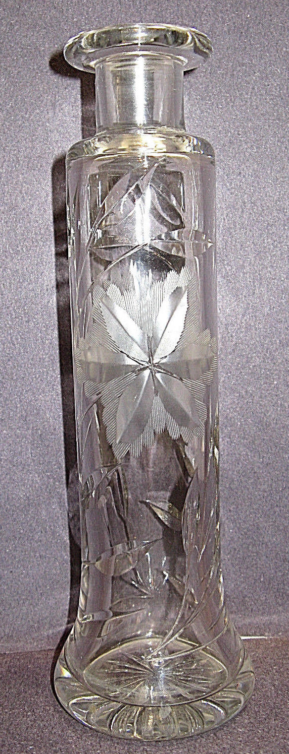 VINTAGE ETCHED and CUT CLEAR GLASS PERFUME BOTTLE FLORAL DESIGN