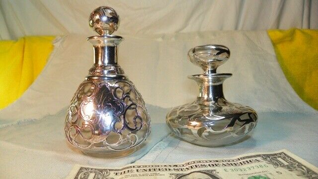 Art Nouveau 1890's Alvin Sterling Silver Overlay Perfume Bottles-Beautiful!