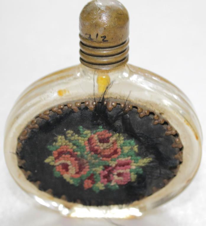 Antique Petite Point, Miniature Glass Perfume Splash Bottle 