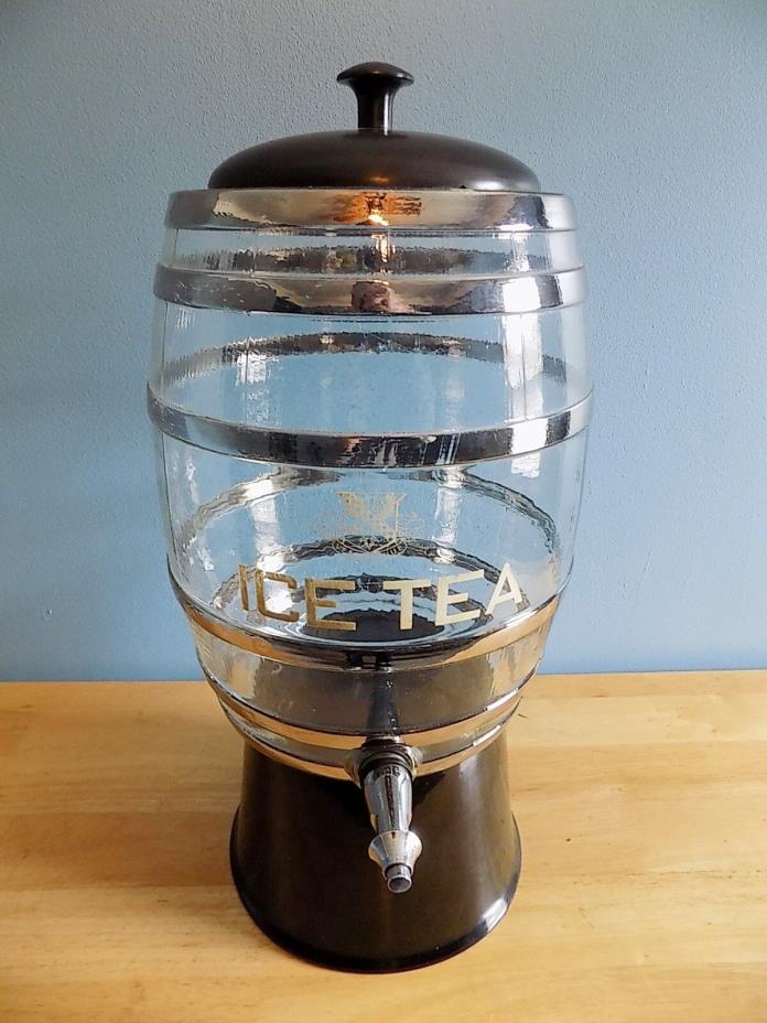 VINTAGE GLASS BARREL ICED TEA DISPENSER WITH STAND 1950's DINER