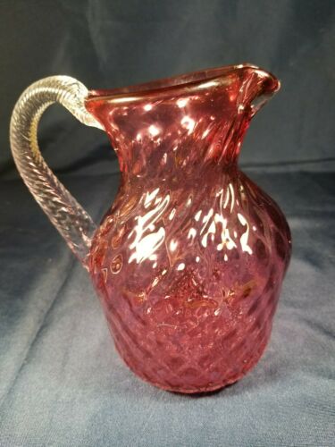 Antique Victorian Blown Cranberry Glass Pitcher Pontil Applied Handle