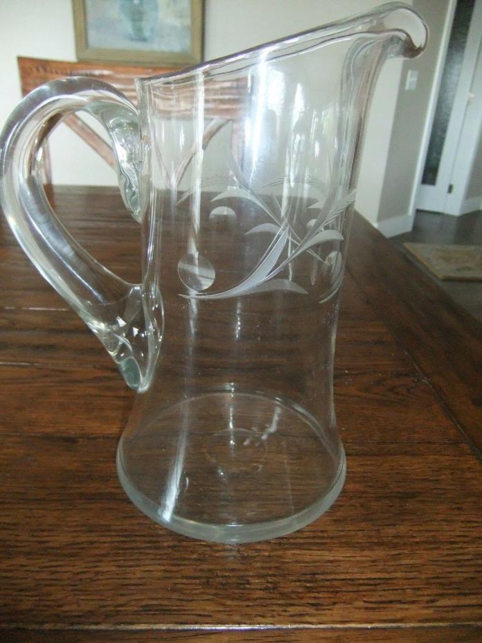 Antique Etched Glass Water Iced Tea Juice Lemonade Pitcher - 1920's