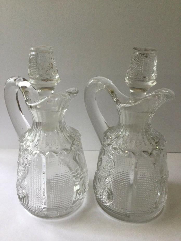 Pair of 20th Century Small Pitchers w/ Stoppers, Decorative Pressed Glass