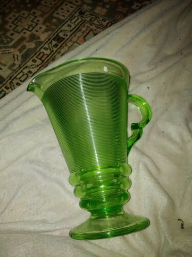antique english green glass 9 inch tall pitcher