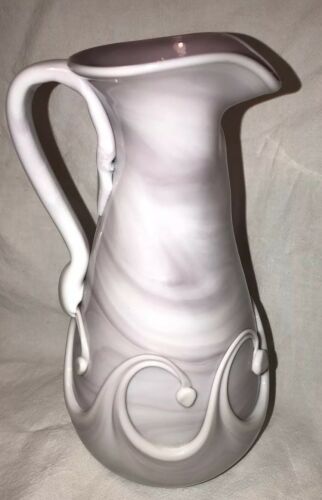Unique End Day Slag Glass Ewer Lavender Marble Swirl layered body Pitcher 8.5