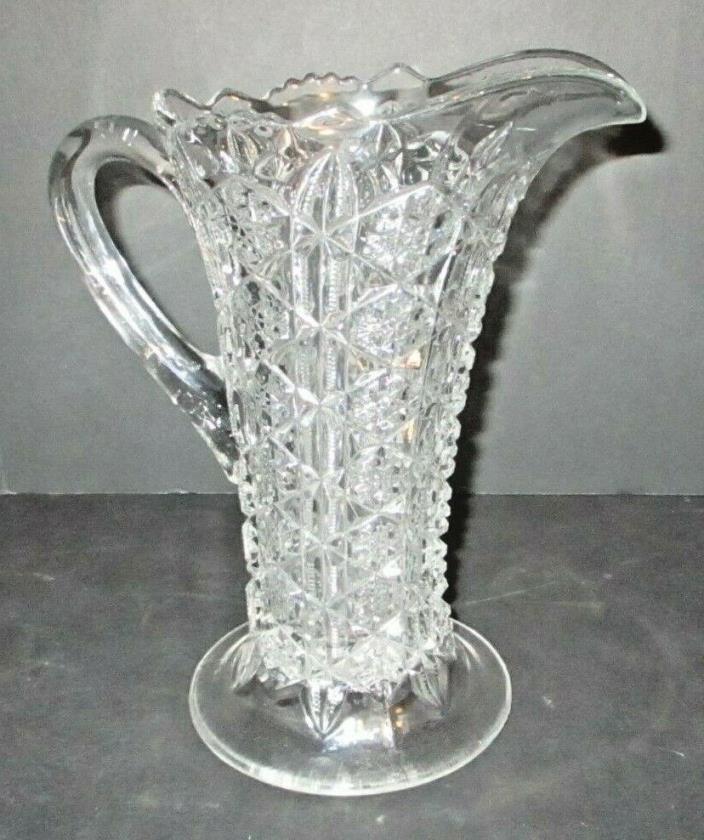 Vintage Imperial Nu-Cut Glass Water Pitcher Art Deco Cut Glass EAPG Faceted Jug