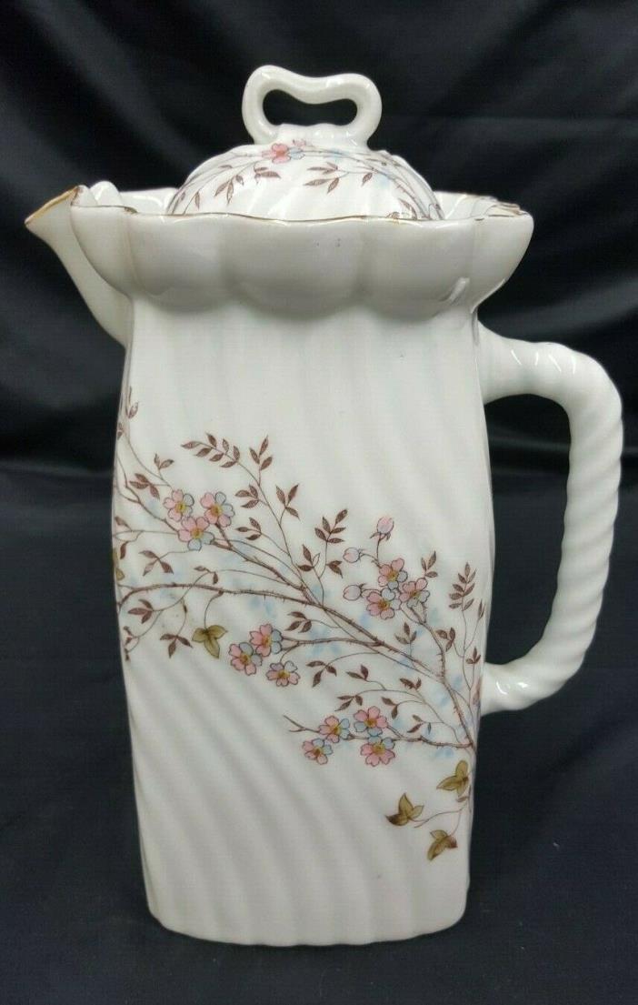 Vintage Tall Porcelain Floral Pitcher With Ice Catcher With Top Lid