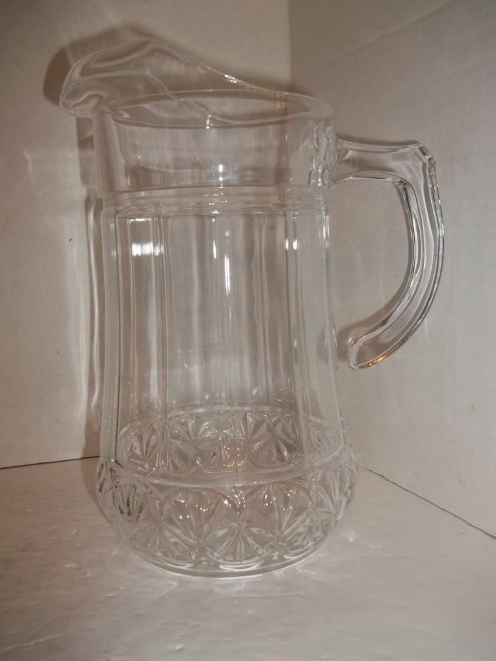 Vintage Crystal Glass Water Milk Pitcher Fan Palm Border Vertical Ridge Ice Lip