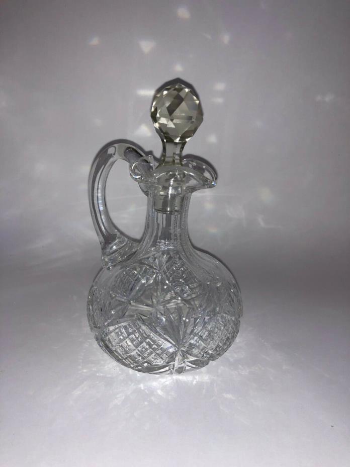 Antique Vintage Cut Pressed Glass 3-way Pour Syrup Pitcher with Stopper