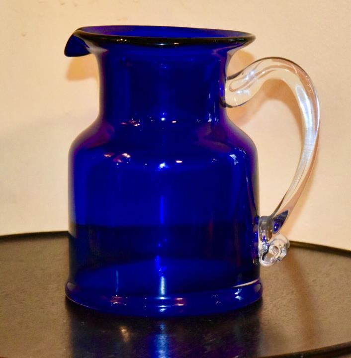 Cobalt blue glass pitcher  6 1/4