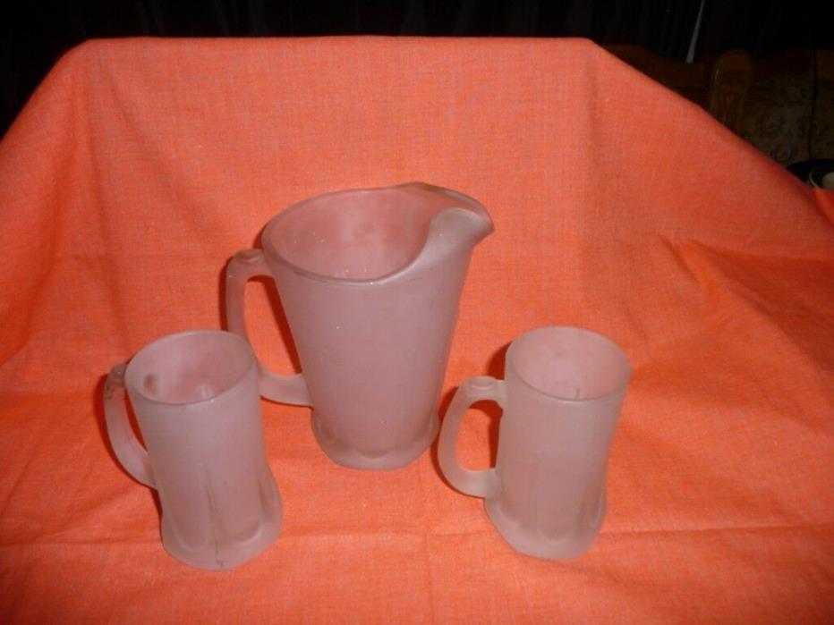 Frosted Glass Pitcher and Two Mugs