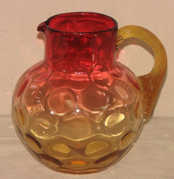 Antique Red Amberina Coin-Dot Thumbprint Pattern Pitcher Jug Reeded Handle