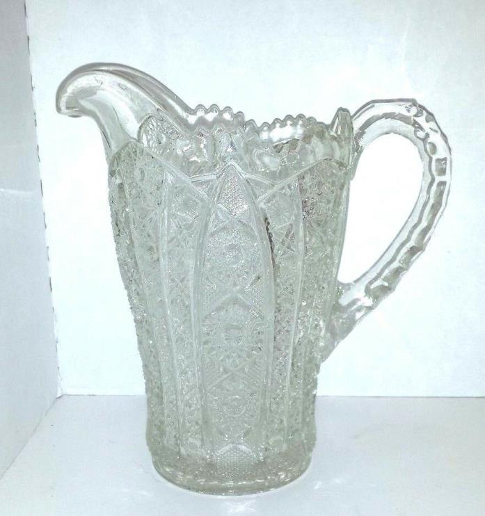 ANTIQUE PRESSED GLASS PITCHER EAPG VINTAGE LEAR GLASS ORNATE PITCHER