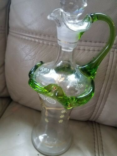 Antique Pitcher or Cruet - Hand Painted Applied Handle And Ruffle