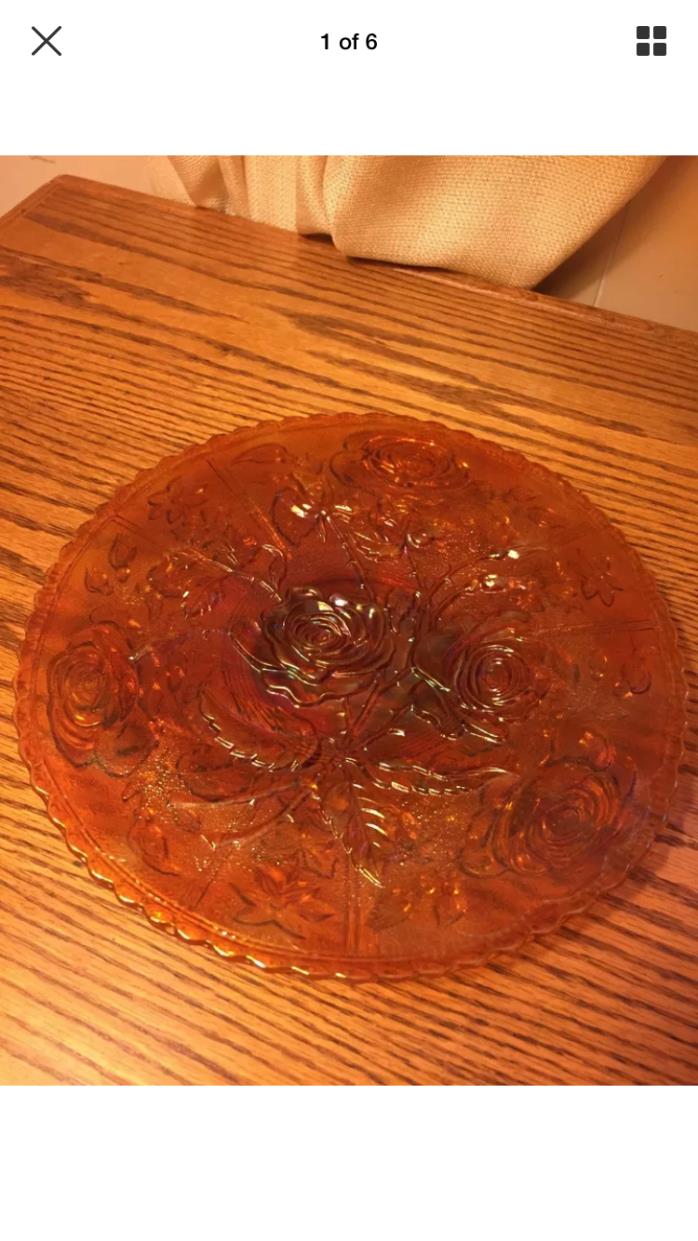 RARE Antique Amber Carnival Glass Open Rose Plate by Imperial Glass