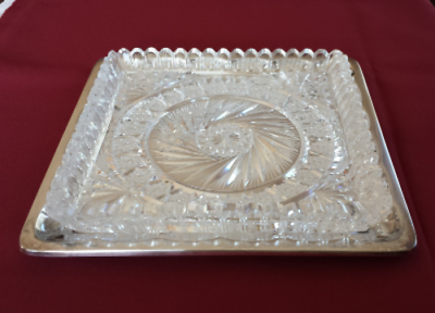 Vintage Heavy Cut Crystal Serving Dish with a Silver Plate Under-plate