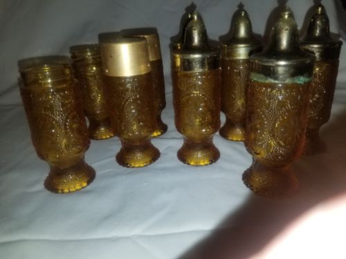 Vintage Lot of  9 Cut/Pressed Amber Glass S&P Shakers Victorian Style 4