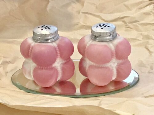 Antique Salt Shakers PAIR  Pretty Pink/White COTTON BALE A RARE FIND Free Ship!