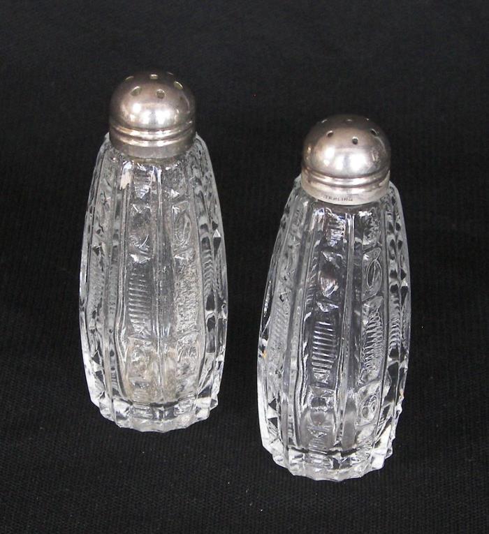 Vintage Glass Salt & Pepper Shakers with Sterling Silver Tops