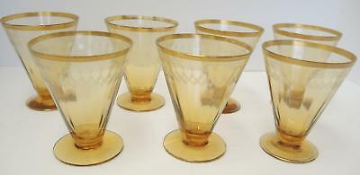 Seven Amber & Gold Needle Etched Sherbet Canape