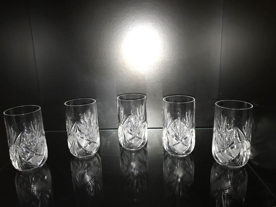 5 ANTIQUE CRYSTAL BOHEMIAN CUT TO CLEAR WATER GLASSES 4 1/2