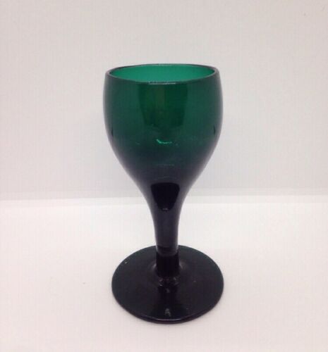 EARLY 19TH CENTURY ANTIQUE WINE GLASS GREEN EMERALD GOBLET STEM AMERICAN