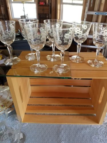 (7) BEAUTIFUL ETCHED FLOWERED STEMWARE