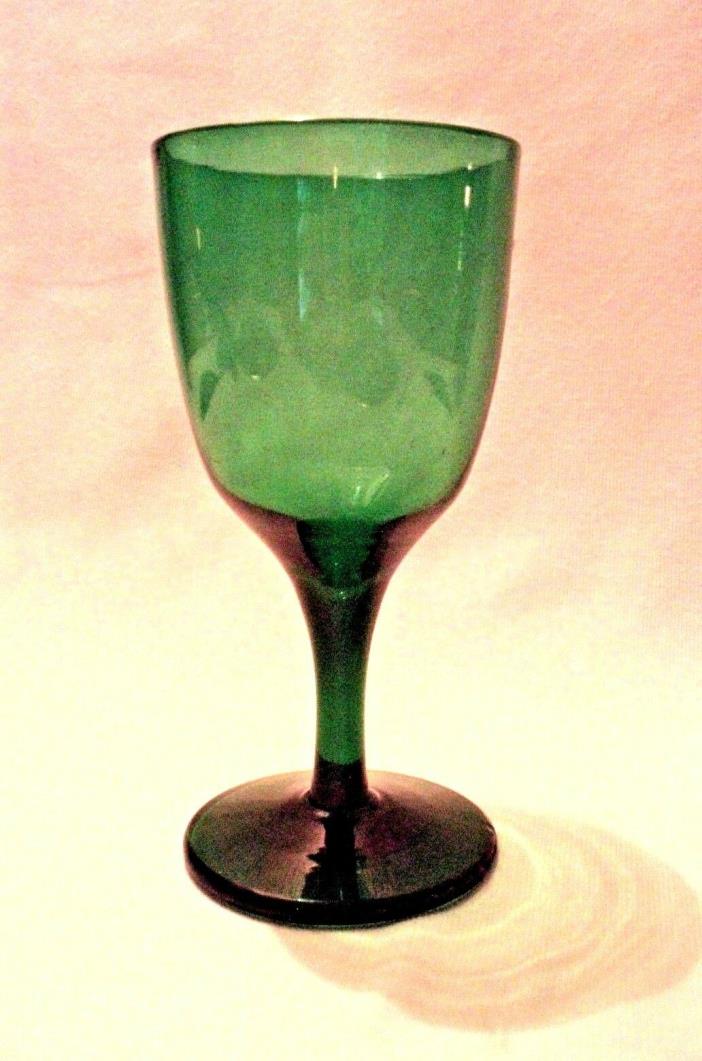ANTIQUE BRISTOL-GREEN TULIP WINE GLASS-Rough Pontil-Hand blown-4 7/8