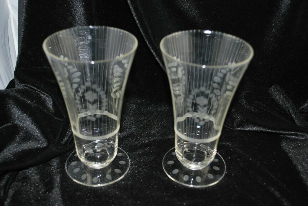 Set of 2 Antique cut etched fine crystal parfait glasses intricate NICE! Grandma