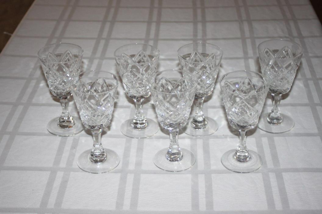 ANTIQUE BEAUTIFUL SET 7 CUT GLASS CRYSTAL DIAMOND PATTERN WINE GOBLETS