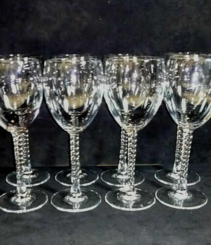 Vintage Crystal Long Stem Wine Glasses With Twisted/Swirl Stem Set Of 8.