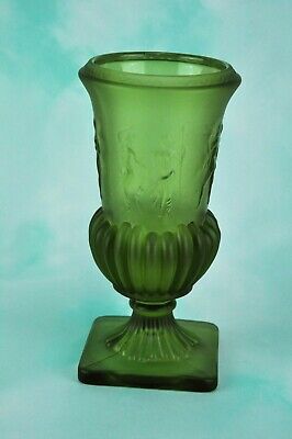 Antique Green Glass vase with Pedestal, probably Fastoria.   8 ½” (BI#MK/190211)