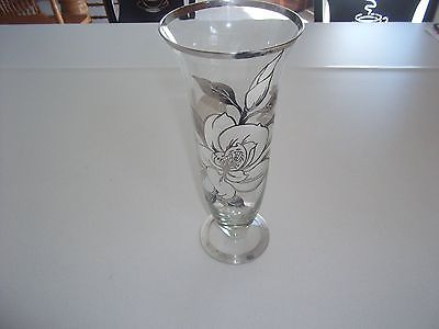 Vase Crystal Glass Peony Flower Decorative Silver Overlay