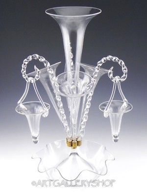 Antique Victorian CLEAR ART GLASS FLOWER EPERGNE 20