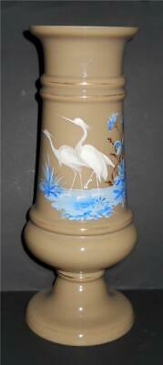 Vintage English Bristol Glass Vase Herons Hand Painted 11
